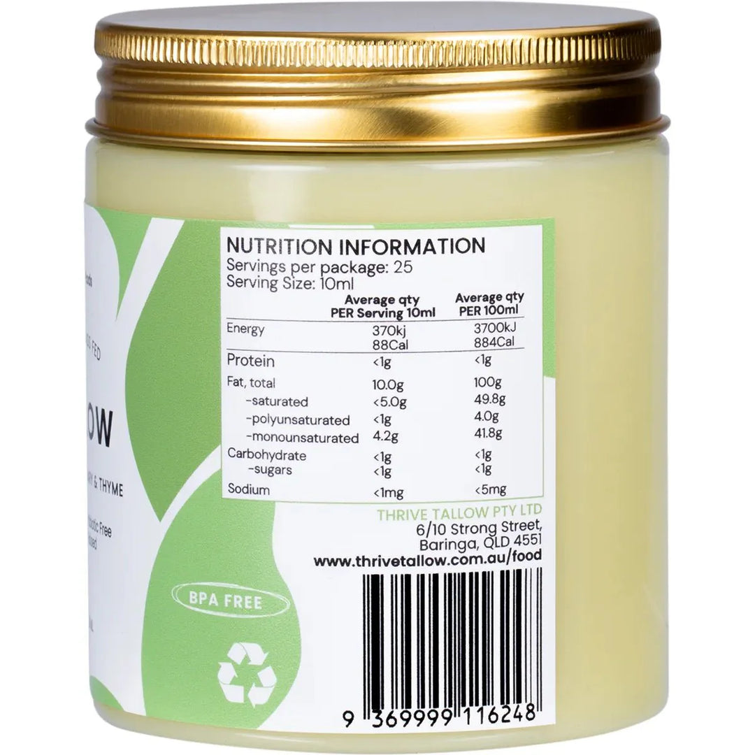 100% Grass Fed Tallow - Garlic, Rosemary & Thyme - 250ml - Love Low Carb