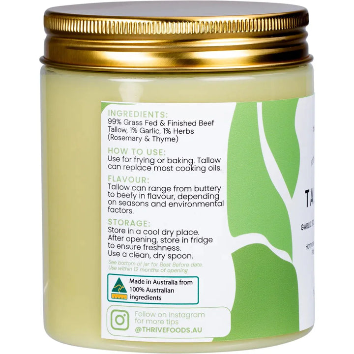 100% Grass Fed Tallow - Garlic, Rosemary & Thyme - 250ml - Love Low Carb