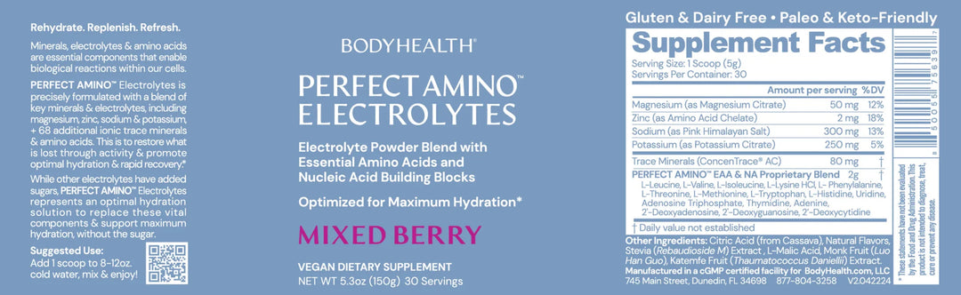 Perfect Amino Electrolytes - Mixed Berry - 30 Serves - Love Low Carb
