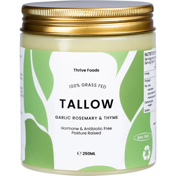 100% Grass Fed Tallow - Garlic, Rosemary & Thyme - 250ml - Love Low Carb