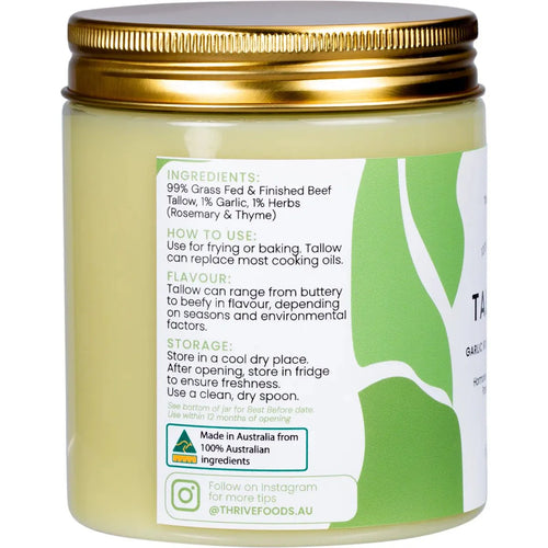 100% Grass Fed Tallow - Garlic, Rosemary & Thyme - 250ml - Love Low Carb