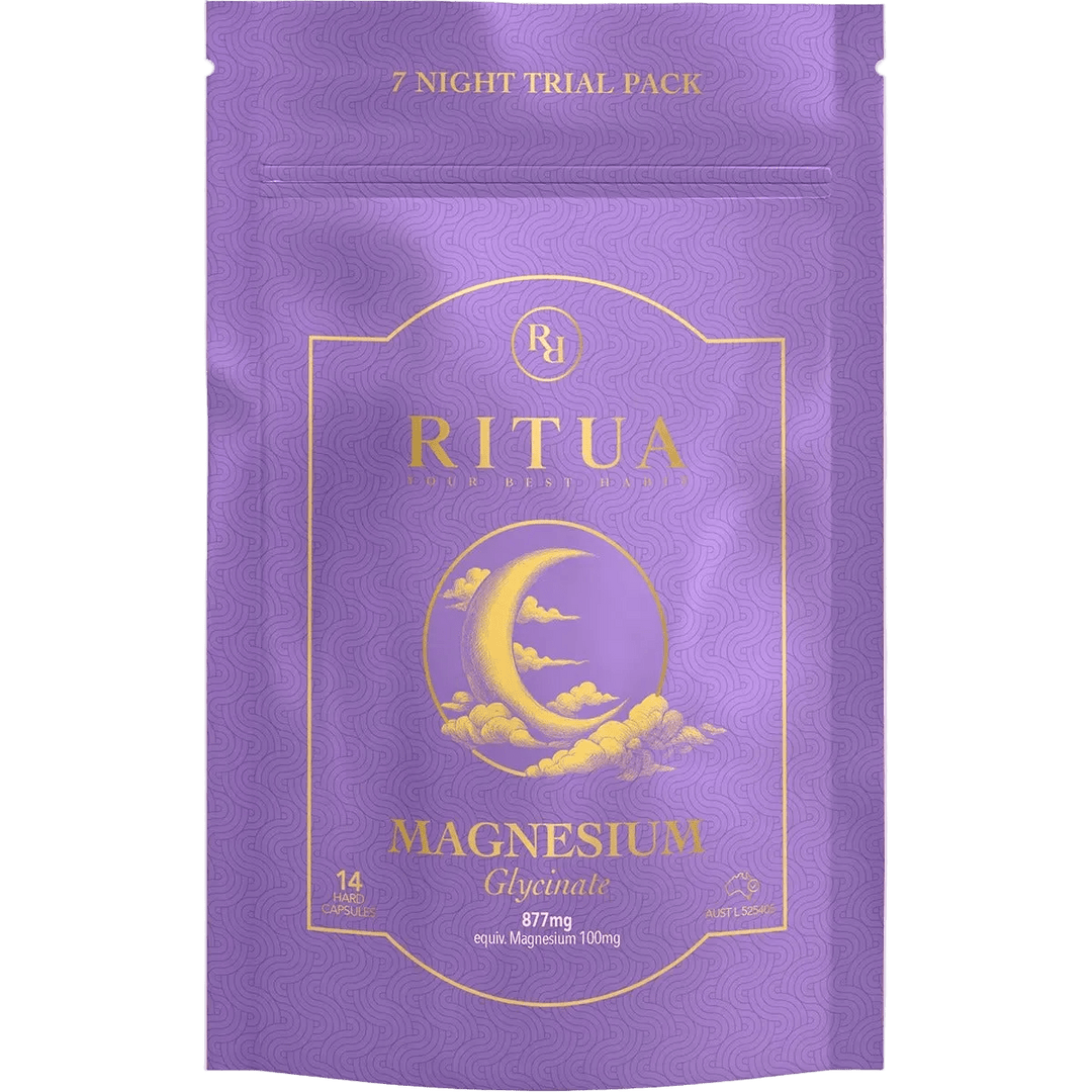 7 Night Trial Pack Magnesium Glycinate - 14 Capsules by Ritua in purple resealable pouch from OOS and oospacks collections