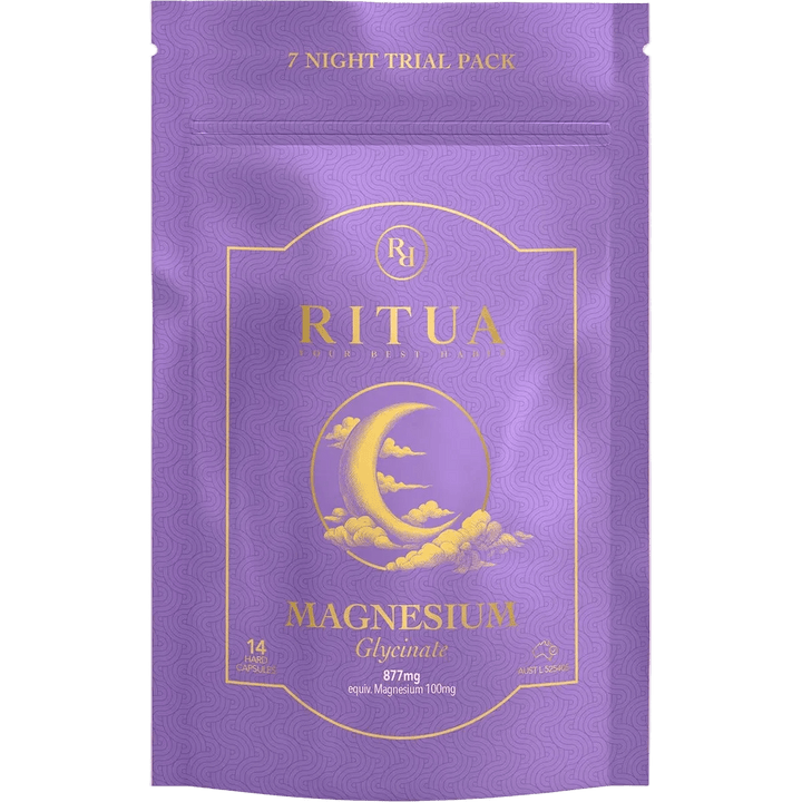 7 Night Trial Pack Magnesium Glycinate - 14 Capsules by Ritua in purple resealable pouch from OOS and oospacks collections