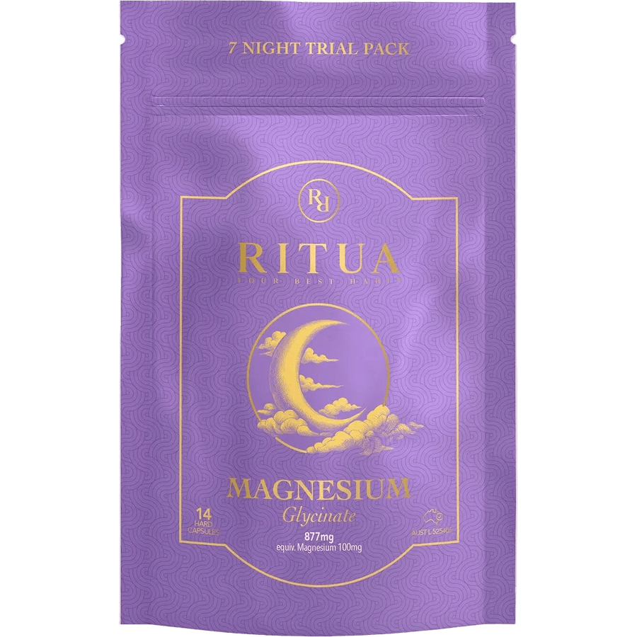 7 Night Trial Pack Magnesium Glycinate - 14 Capsules by Ritua in purple resealable pouch from OOS and oospacks collections