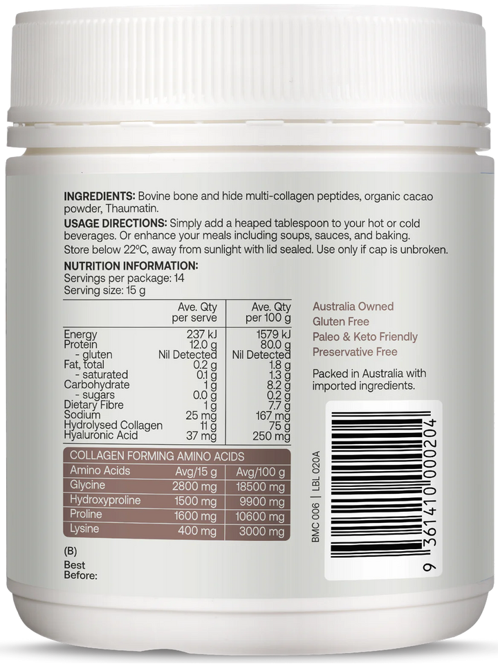 Multi-Collagen Protein Peptides - Raw Organic Cacao - 210g