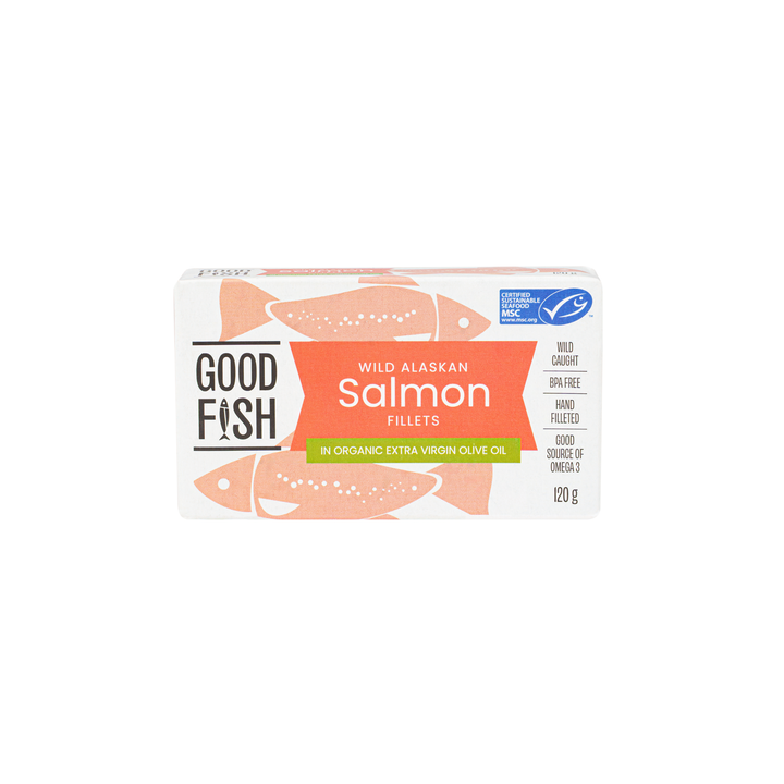 Alaskan Salmon Fillets in Organic Extra Virgin Olive Oil - 120g Can