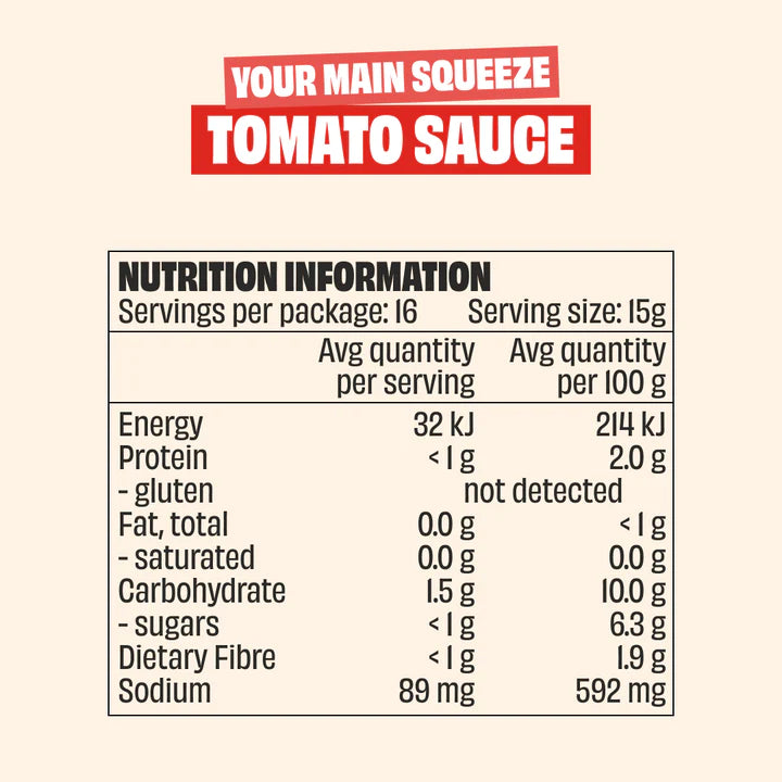 Nutrition information label for Mingle Better For You Sauce 3 Pack tomato sauce showing servings, energy, protein, fat, carbohydrate, fiber, and sodium content per serving and per 100 grams.