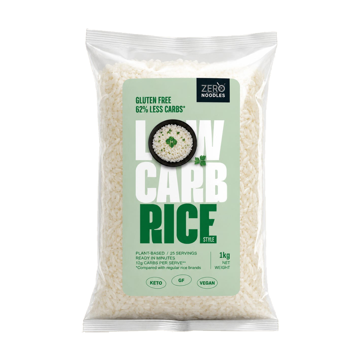 Zero Noodles konjac rice 1 kg bag, front of pack