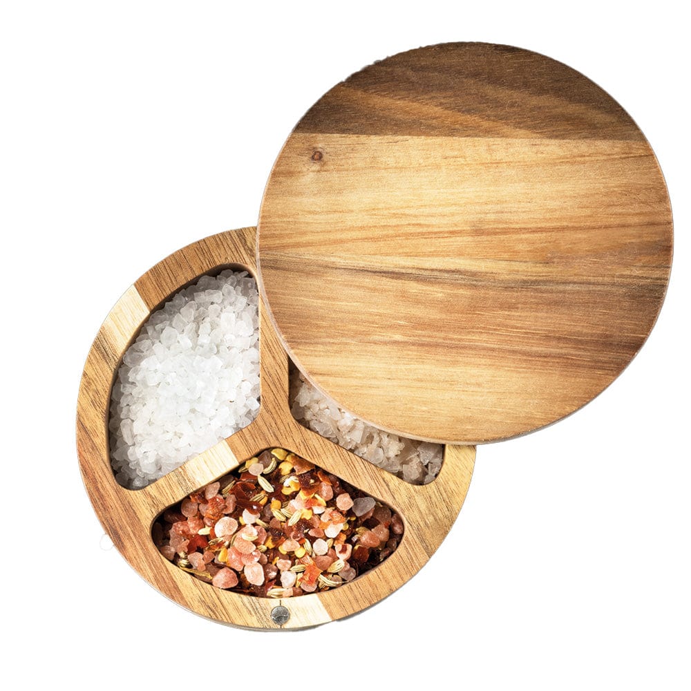 Acacia Wood Salt Box - 3 Chamber - Love Low Carb