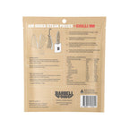Back of Air Dried Steak - Chilli - 70g - Best Before 29 Jul 2026 by Barbell Foods showing ingredients and nutrition facts.