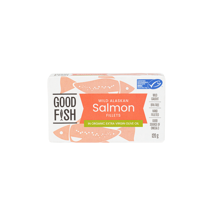 Alaskan Salmon Fillets in Organic Extra Virgin Olive Oil - 120g Can