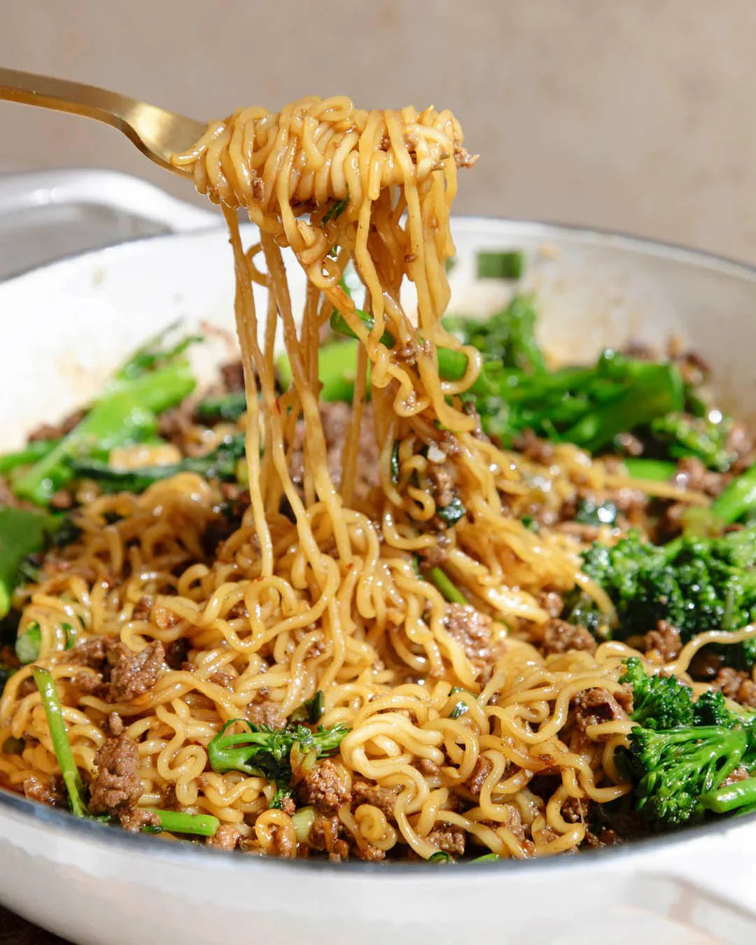 Beef Bone Broth Concentrate - Natural - 250g by Nutra Organics used in savory noodle dish with greens and beef bits