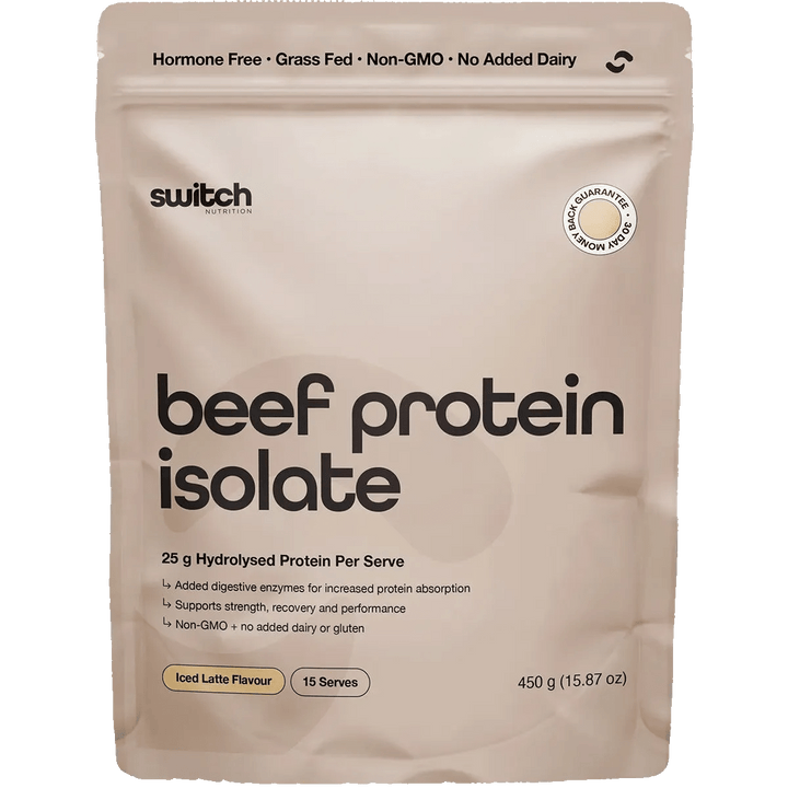 Beef Protein Isolate - Iced Latte - 450g by Switch Nutrition, New Arrivals, Dirty Keto, Low Carb supplement pouch