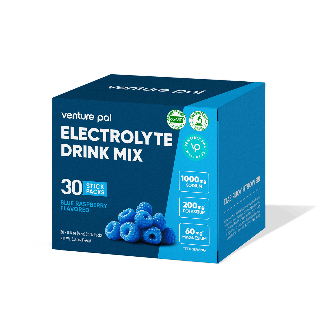Blue Raspberry Electrolyte Drink Mix - 30 Sticks by Venture Pal with sodium, potassium, magnesium for hydration