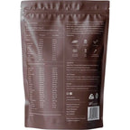 Back label of Bone Broth Protein Powder Chocolate - 500g by Mitchells Nutrition showing nutrition facts, ingredients, and usage instructions.