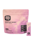 Booyah Berry Electrolyte Drink Mix - 30 Sticks by SALTT in pink packaging, featuring electrolyte content details.
