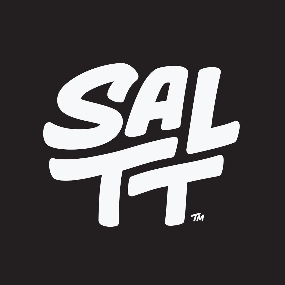SALTT logo in white bold stylized text on black background representing Booyah Berry Electrolyte Drink Mix - 30 Sticks branding.