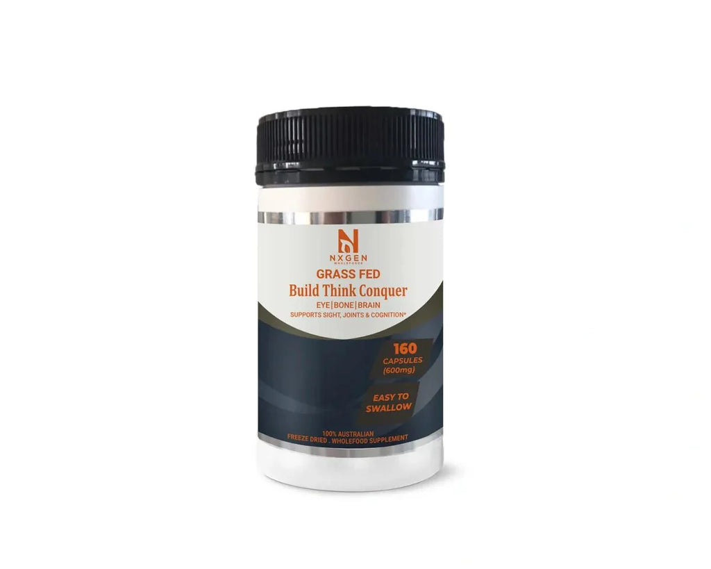 BUILD THINK CONQUER - Supports Sight, Joints, Cognition - 160 Capsules by NXGEN Wholefoods in white bottle