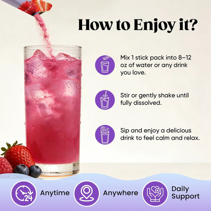 Calming Drink Mix + Magnesium Glycinate - Mixed Berry Flavour - 16 Sticks
