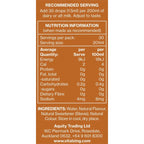 Nutrition facts and ingredients label for Caramel MilkDrops - 40ml by Vitalzing, low calorie, natural sweetener.
