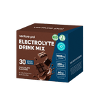 Venture Pal Chocolate Electrolyte Drink Mix - 30 Sticks box with chocolate pieces and electrolyte info on the packaging.