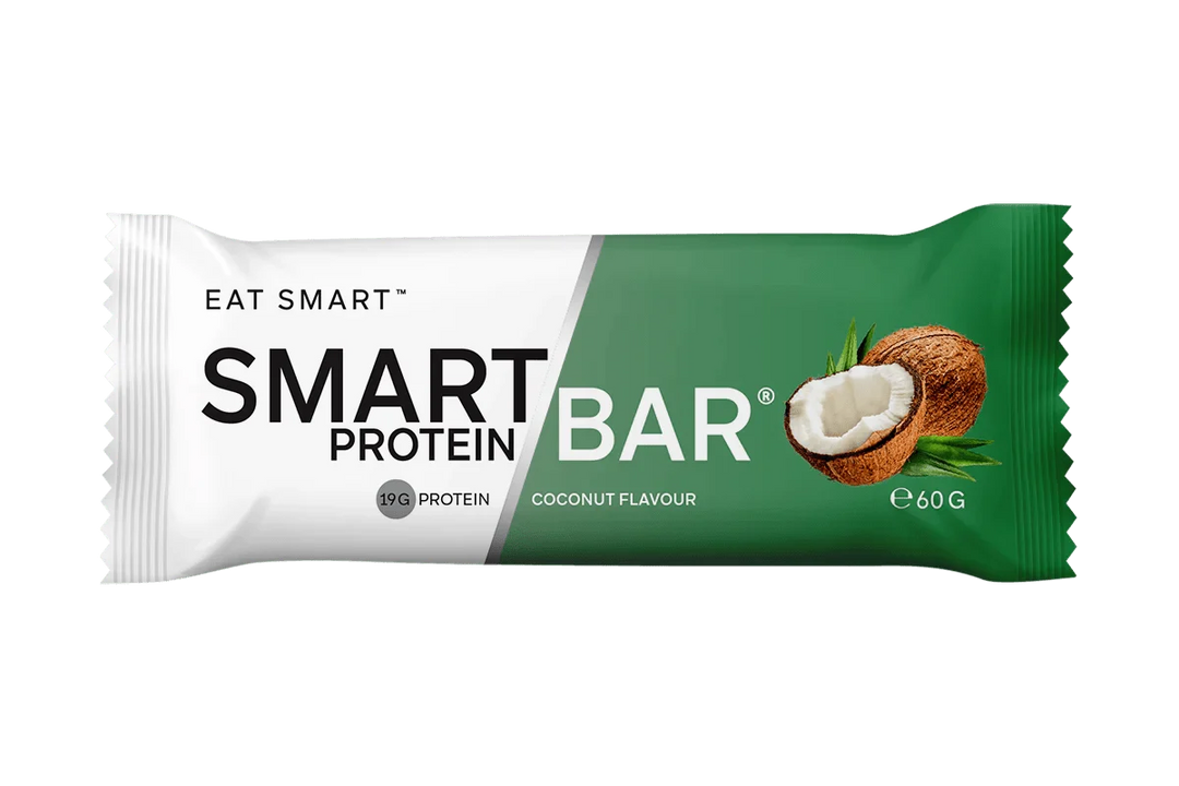 Coconut Smart Protein Bar - 60g by Smart Diet Solutions in green and white packaging with coconut image, low carb snack bar