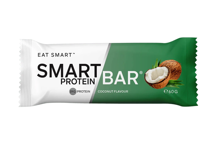 Coconut Smart Protein Bar - 60g by Smart Diet Solutions in green and white packaging with coconut image, low carb snack bar