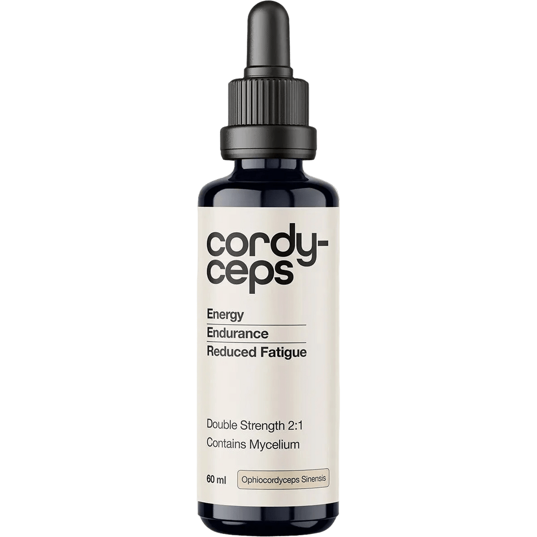 Cordyceps 2:1 Mushroom Liquid Extract - 60ml by Switch Nutrition in a dark glass dropper bottle promoting energy, endurance, and reduced fatigue, suitable for keto and low carb lifestyles.