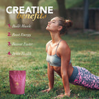 Creatine For Women - 300g by Ritua showing benefits including muscle building, energy boost, faster recovery, and brain health support.
