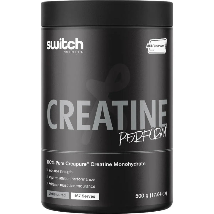 Creatine Perform - 100% Pure Creapure - 500g by Switch Nutrition in black container from Creatine collection