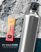 Endless Summer Electrolyte Drink Mix - 30 Sticks by SALTT next to silver water bottle on textured stone surface