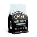 Chief Grass-fed Whey Protein Powder - Creamy Vanilla - 900g pouch highlighting gluten-free and no added sugar benefits