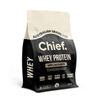 Grass-fed Whey Protein Powder - Unflavoured - 900g by Chief in black and beige packaging, high protein, gluten and sugar free