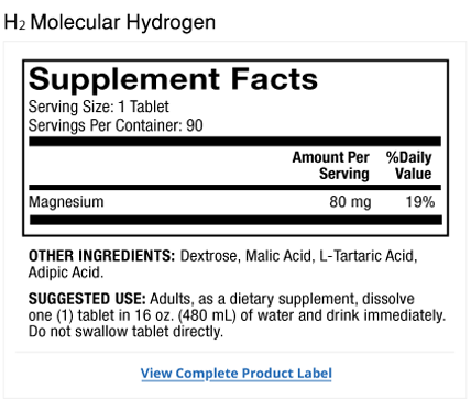 H2 Molecular Hydrogen - 80 mg - 90 Tablets