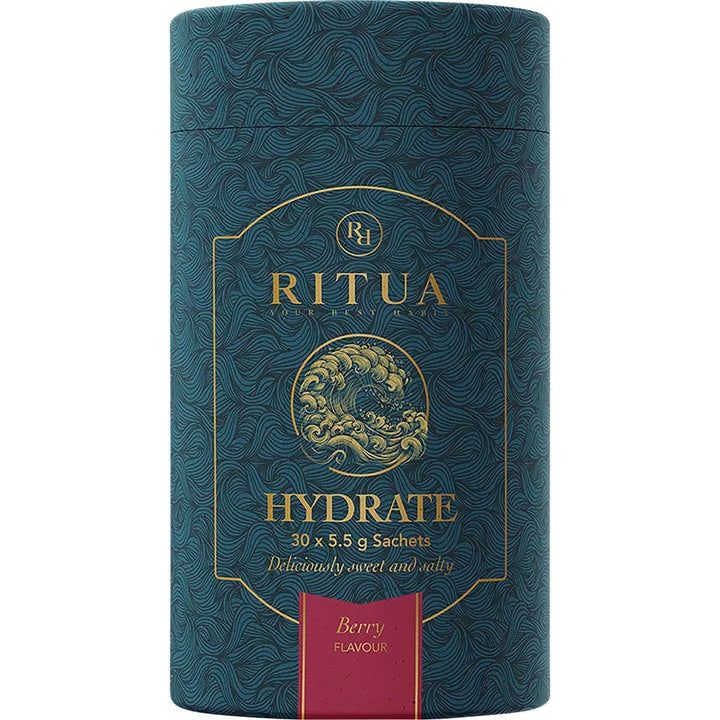 Hydrate - Berry - 30 Pack by Ritua in decorative blue and gold container, part of Drinks and Electrolytes collections