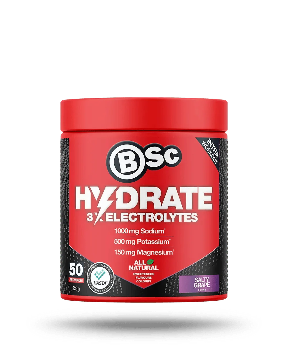 BSc Supplements Hydrate - Salty Grape - 50 serves electrolyte powder for drinks, keto, low carb, and functional use