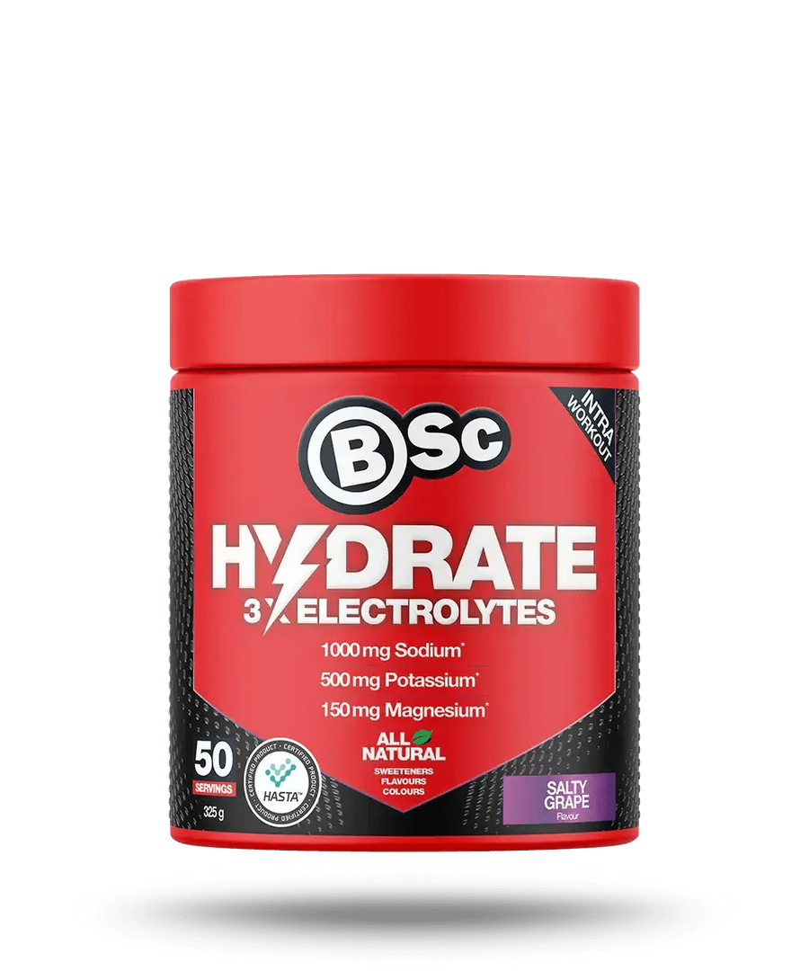 BSc Supplements Hydrate - Salty Grape - 50 serves electrolyte powder for drinks, keto, low carb, and functional use