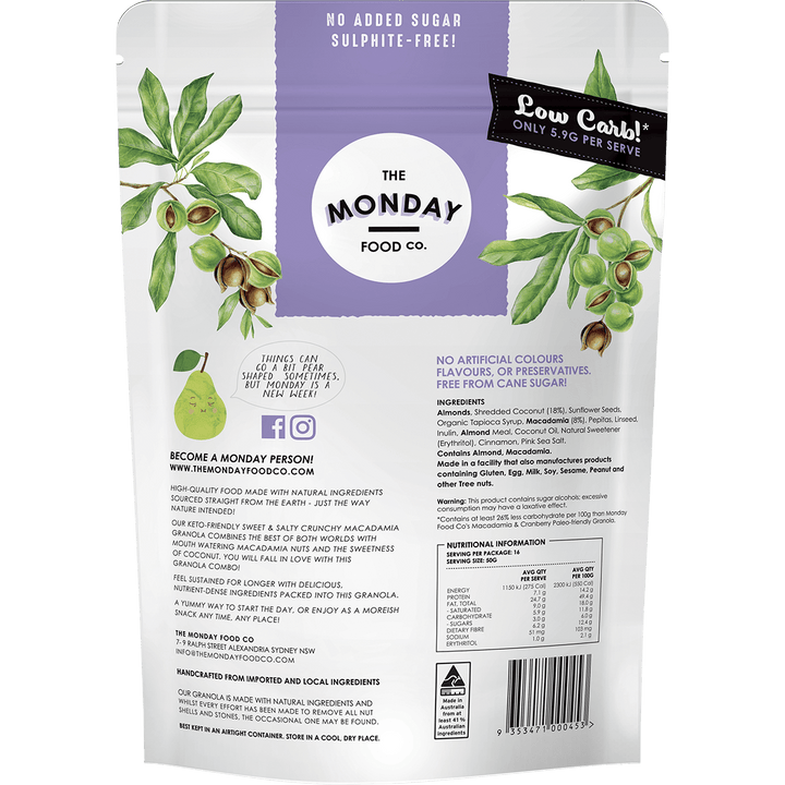 Keto Gourmet Granola - Sweet Crunchy Macadamia Clusters - 800g