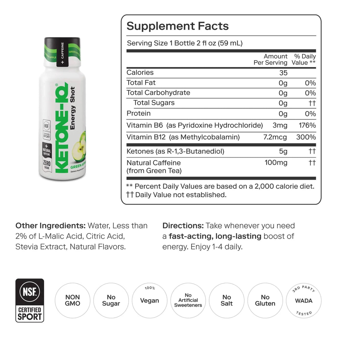 Ketone - IQ - Energy Shot - Green Apple - 6 x 59mL - Yo Keto