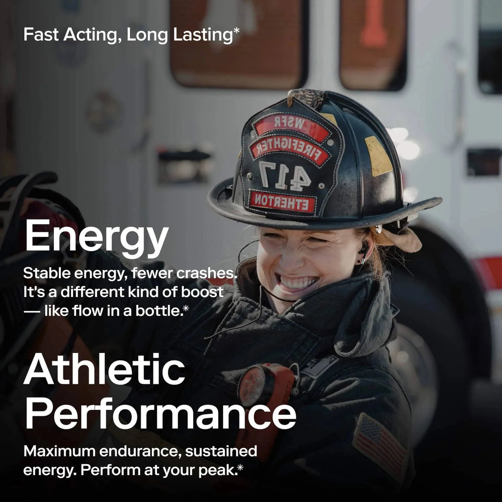Ketone-IQ - Energy Shot - Green Apple - 59ml x 6 - Best Before 28 Jul 2026 with firefighter smiling for energy boost.