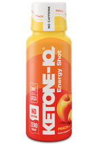 Ketone-IQ - Energy Shot - Peach - Caffeine Free - 59ml x 6 by HVMN in vibrant orange bottle with peach illustration
