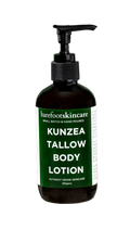 Kunzea Tallow Body Lotion - 190ml by Barefoot Skincare Co in dark bottle with green and white product label and black pump dispenser