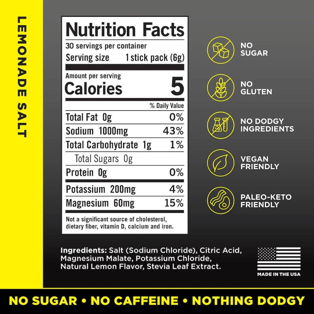 Nutrition facts and ingredient details for LMNT Big Fruity Pack - 30 Sticks by LMNT, a keto-friendly low carb electrolyte drink with no sugar or gluten.