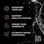 LMNT Big Fruity Pack - 30 Sticks by LMNT highlighting benefits to kickstart your day, support healthy fasting, power workouts, and travel companion.