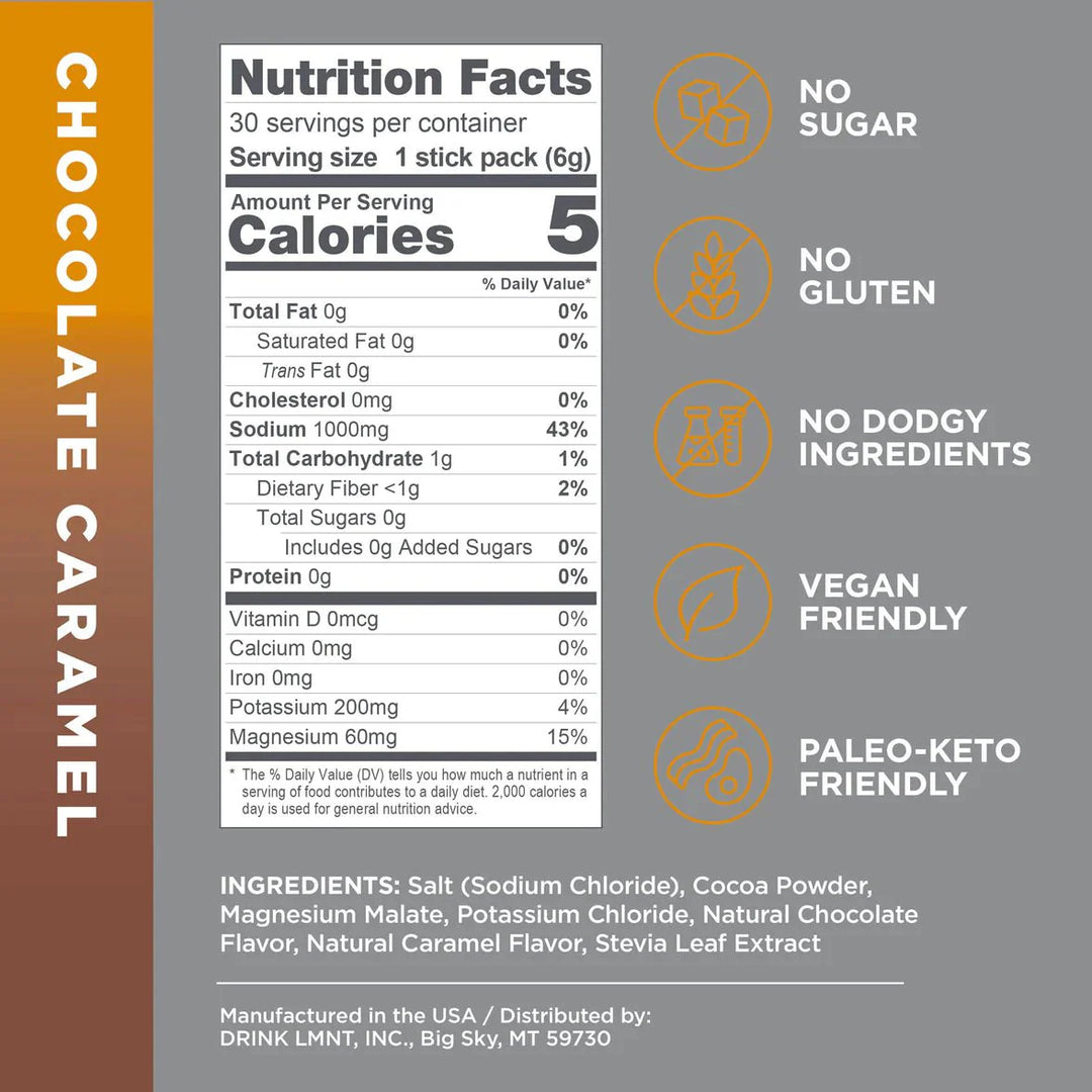 LMNT Chocolate Caramel Electrolyte Mix - 30 Ct - Yo Keto