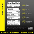 Nutrition facts for LMNT Big Variety Pack - 30 Sticks by LMNT featuring lemonade salt flavor with zero sugar, gluten-free, vegan, and keto-friendly ingredients.