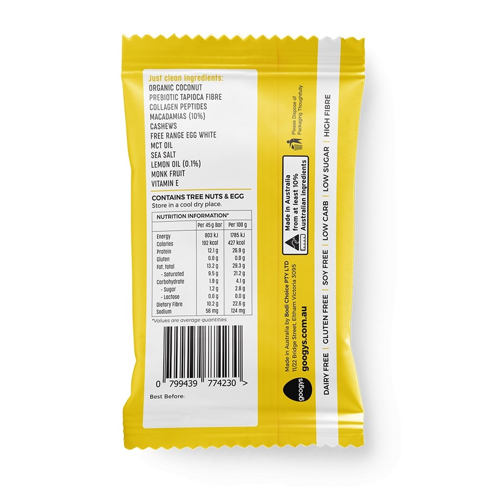 Macadamia & Lemon Good Fat Collagen Bar - Yo Keto