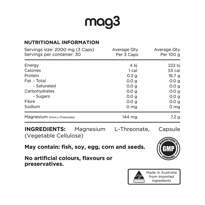 Mag3 - 100% Pure Magnesium L - Threonate - 30 Serves - Yo Keto