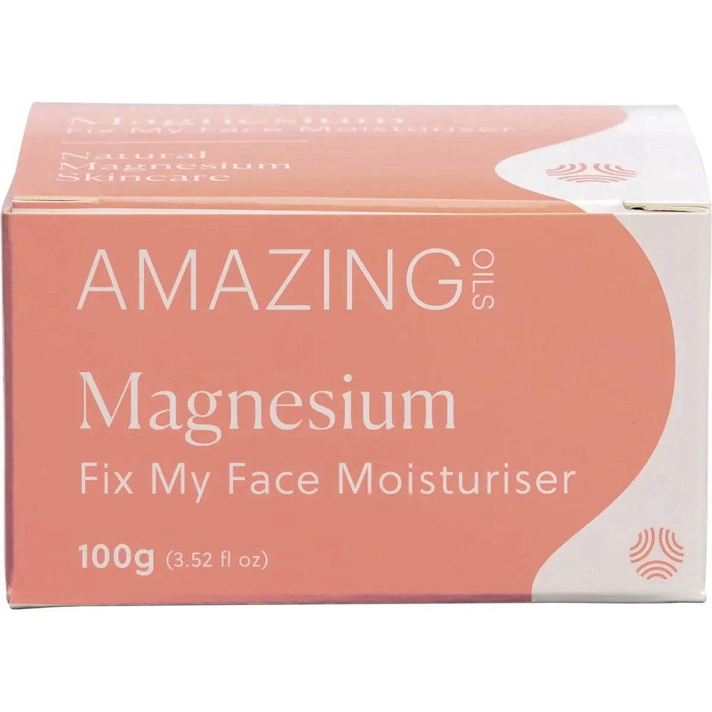 Magnesium Fix My Face Moisturiser - 100g by Amazing Oils in peach and white box from New Arrivals skincare collection