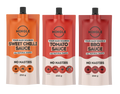 Three 250g pouches of Mingle sauces including Sweet Chilli, Tomato, and BBQ, part of the Better For You Sauce 3 Pack, keto and low carb friendly.